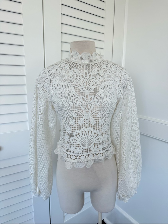 FARM Rio Tops - FARM Rio Ivory Crochet Lace High-Neck Blouse